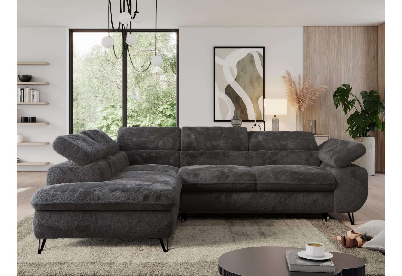 Narożnik - PEDRO L - strona lewa - ciemnoszary, plusz