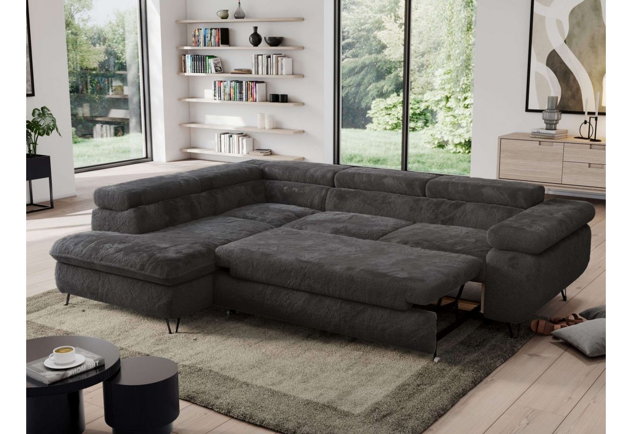 Narożnik - PEDRO L - strona lewa - ciemnoszary, plusz