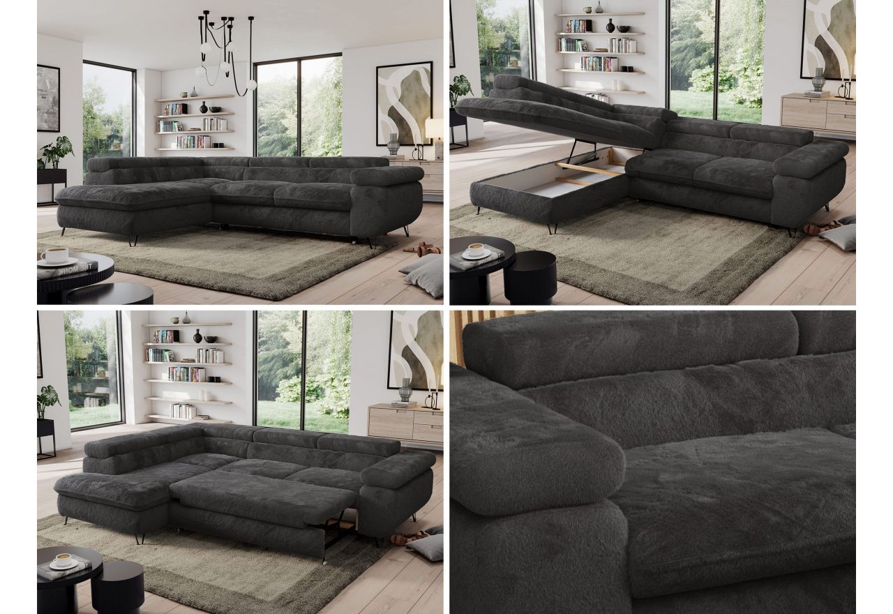 Narożnik - PEDRO L - strona lewa - ciemnoszary, plusz