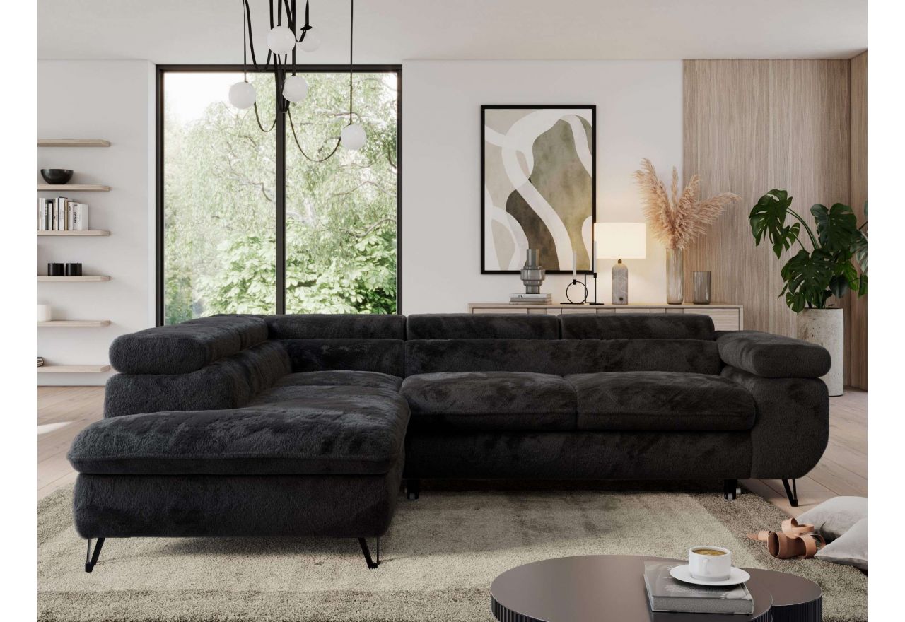 Narożnik - PEDRO L - strona lewa - czarny, plusz