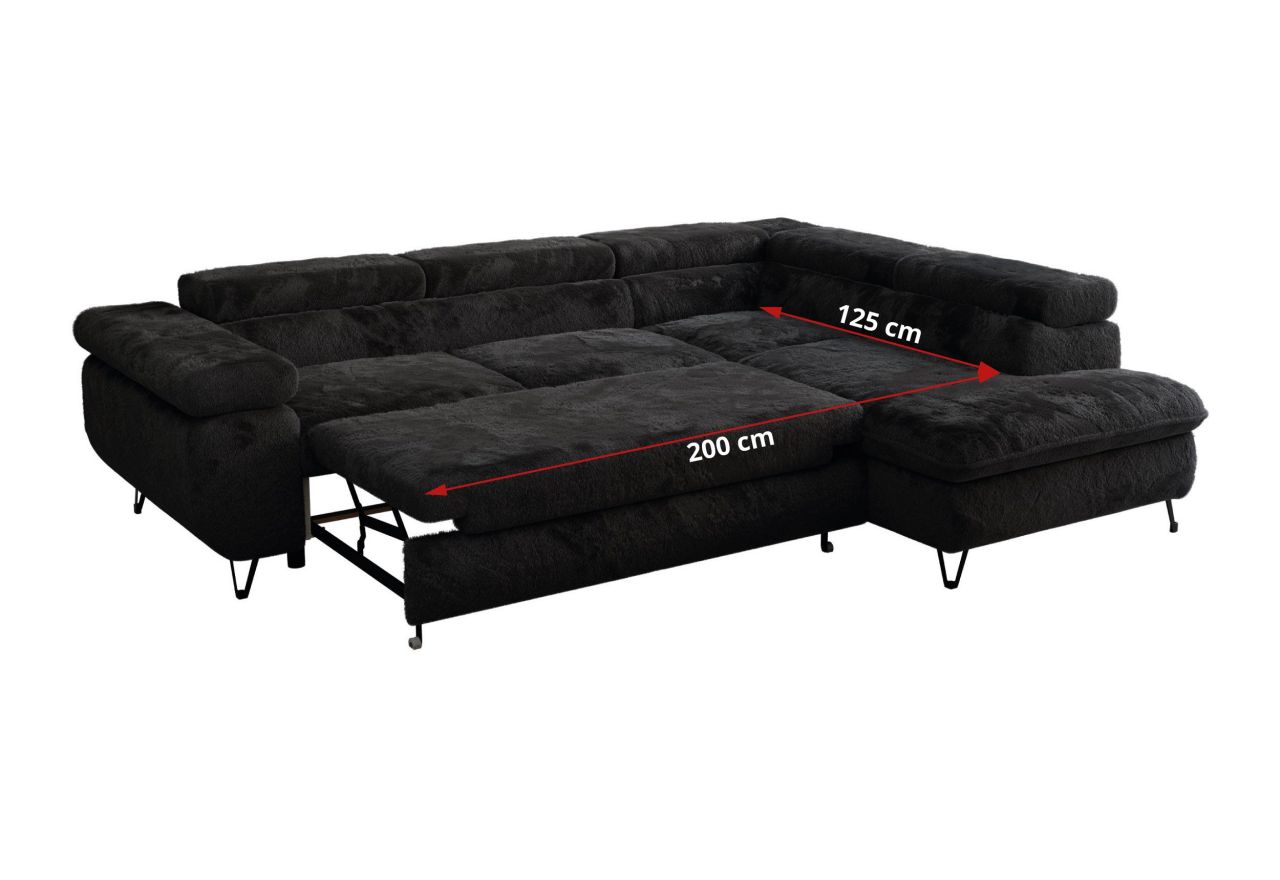 Narożnik - PEDRO L - strona lewa - czarny, plusz