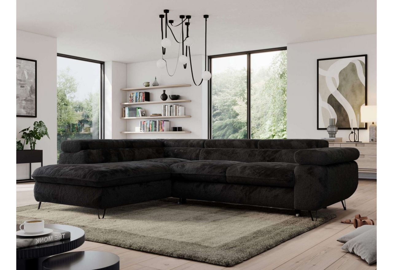 Narożnik - PEDRO L - strona lewa - czarny, plusz