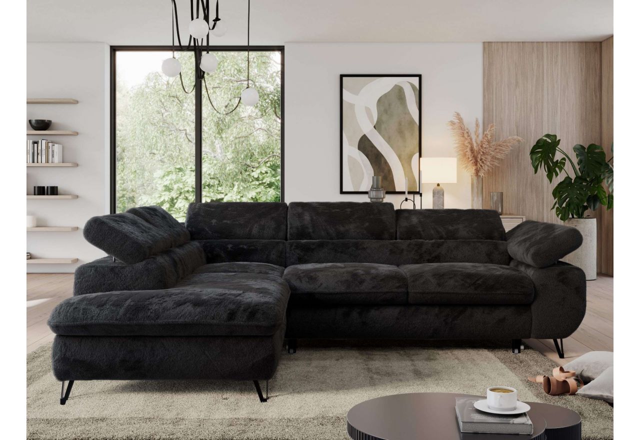 Narożnik - PEDRO L - strona lewa - czarny, plusz