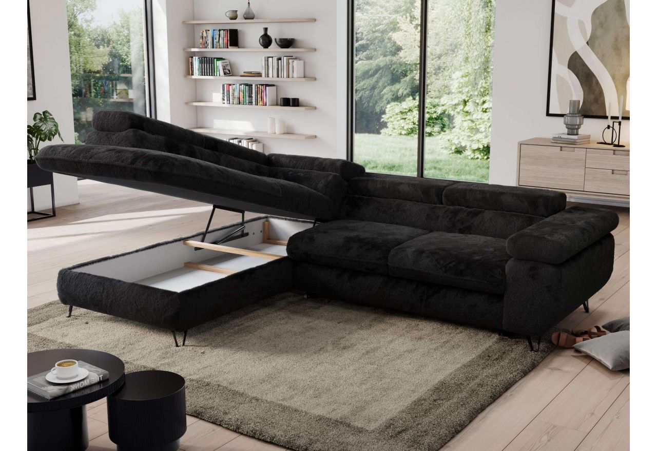 Narożnik - PEDRO L - strona lewa - czarny, plusz