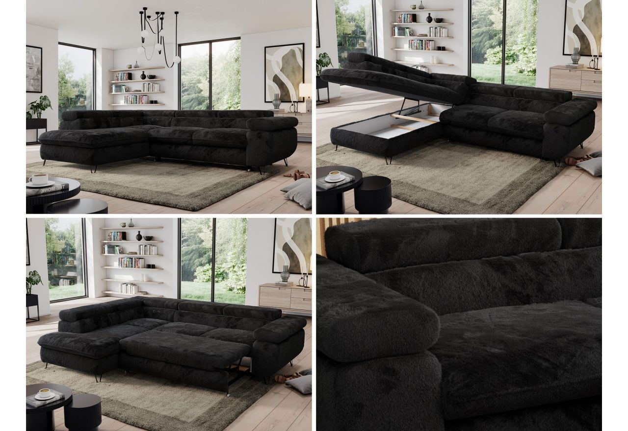 Narożnik - PEDRO L - strona lewa - czarny, plusz