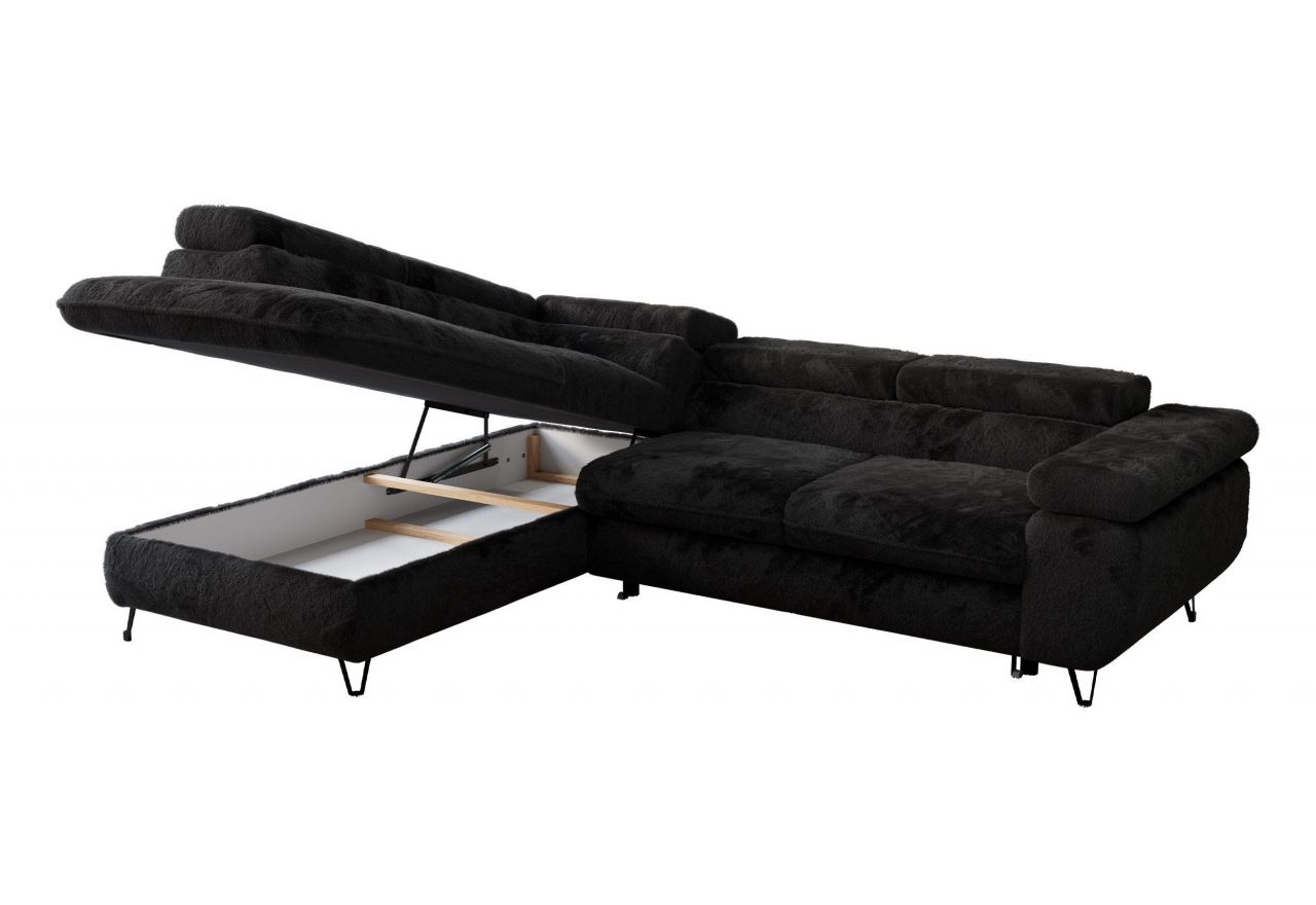 Narożnik - PEDRO L - strona lewa - czarny, plusz