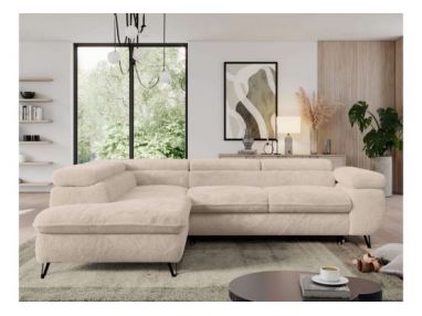 Narożnik - PEDRO L - strona lewa - kremowy, plusz