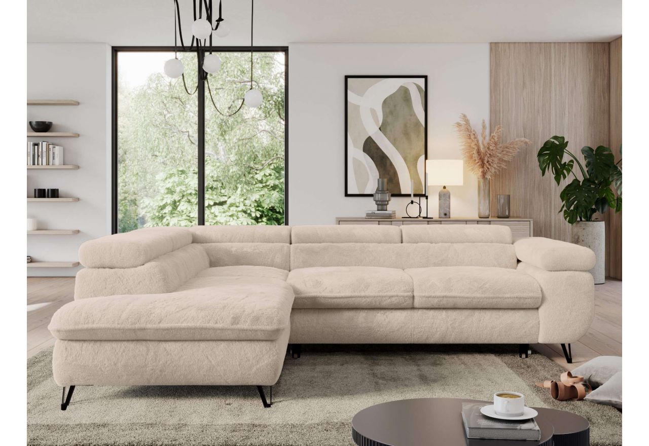 Narożnik - PEDRO L - strona lewa - kremowy, plusz