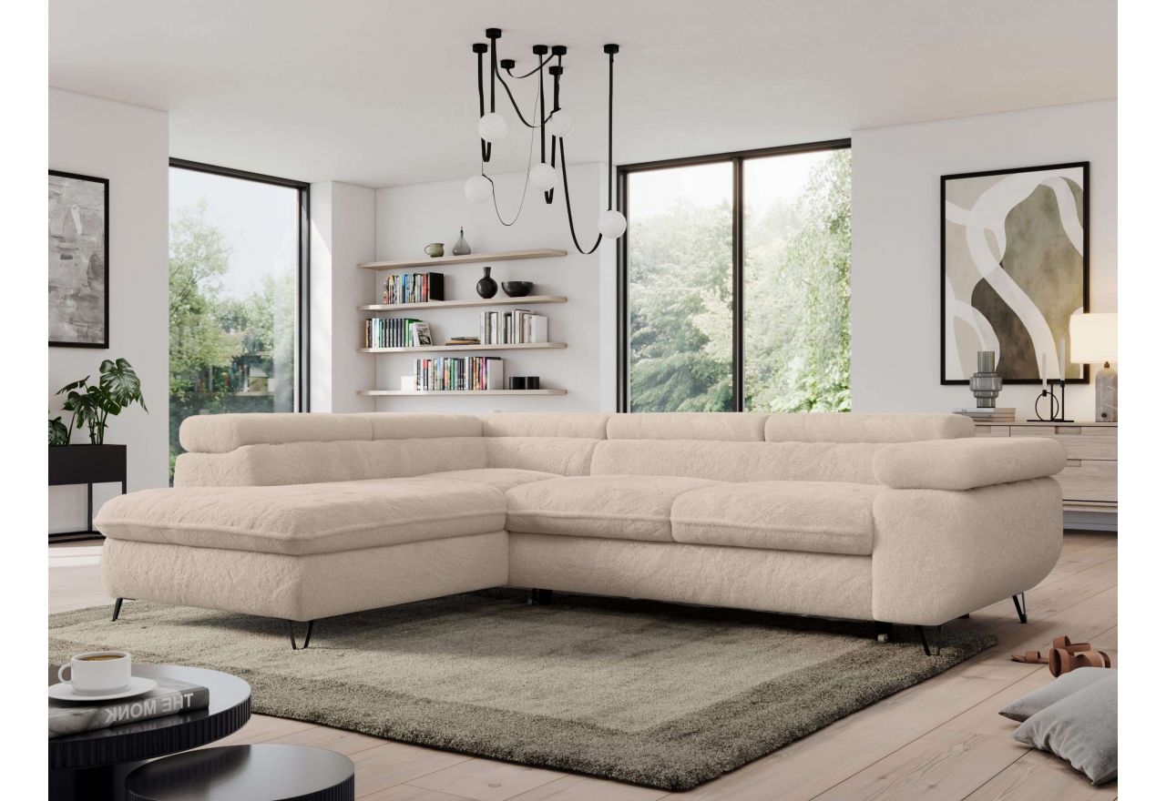 Narożnik - PEDRO L - strona lewa - kremowy, plusz