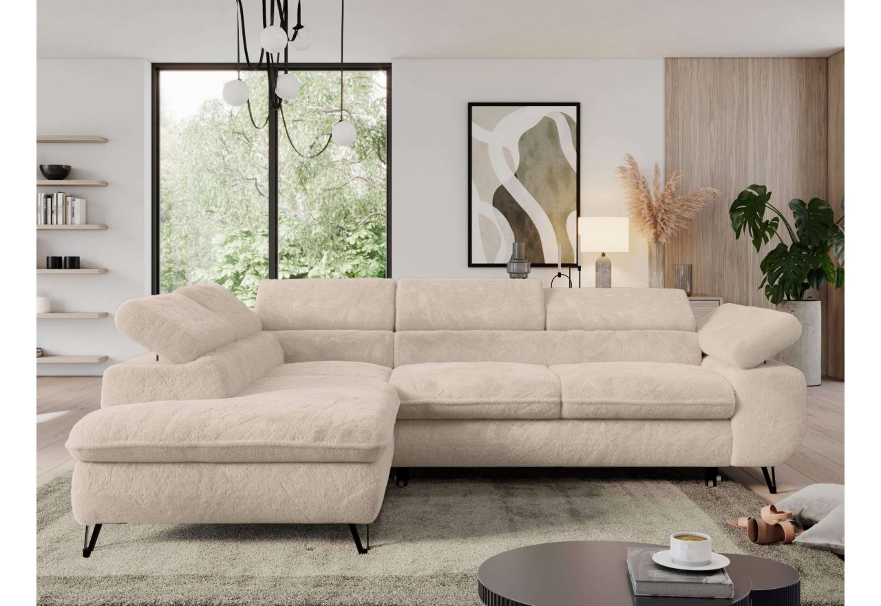 Narożnik - PEDRO L - strona lewa - kremowy, plusz