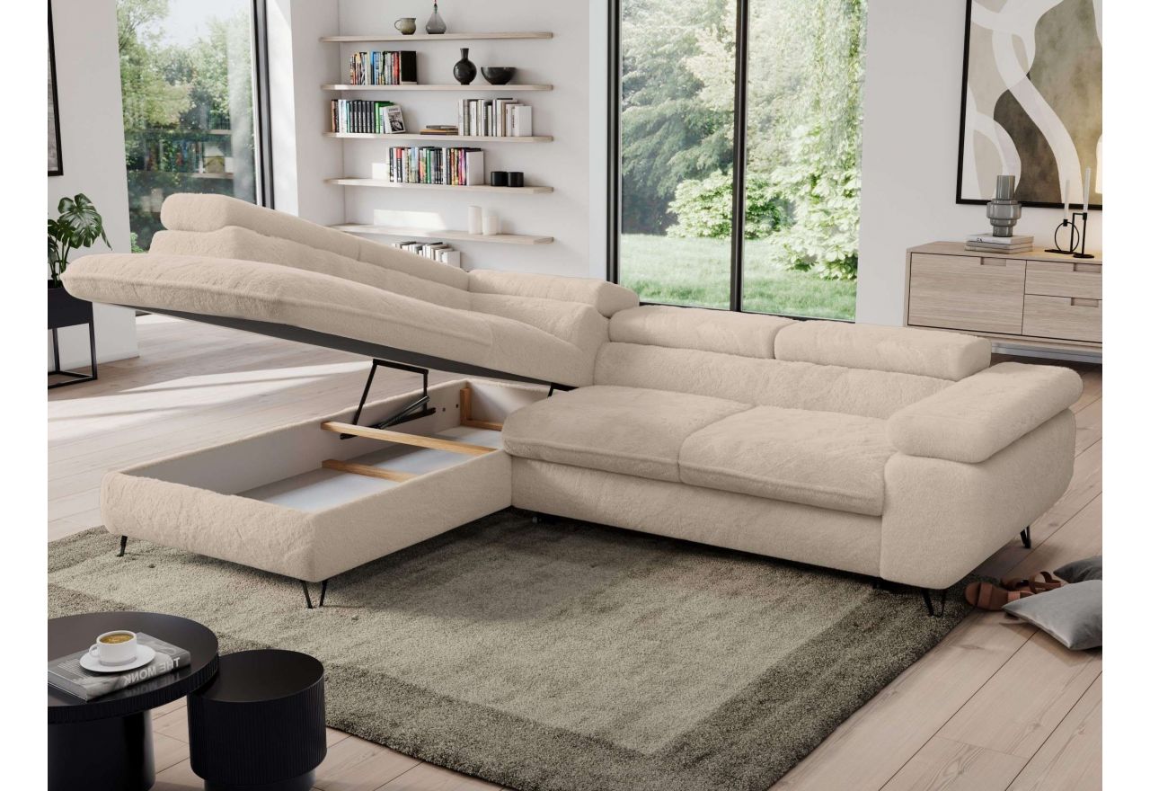 Narożnik - PEDRO L - strona lewa - kremowy, plusz