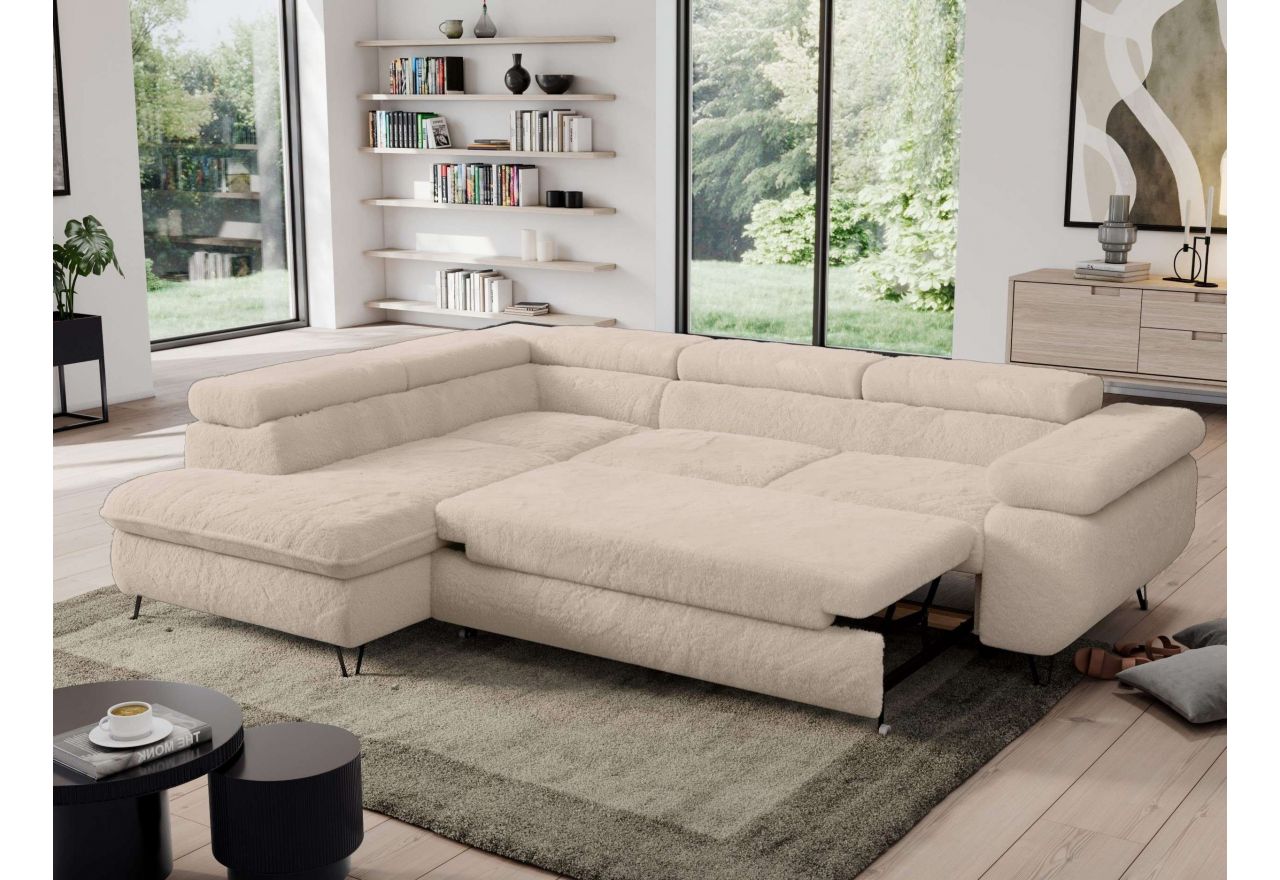 Narożnik - PEDRO L - strona lewa - kremowy, plusz