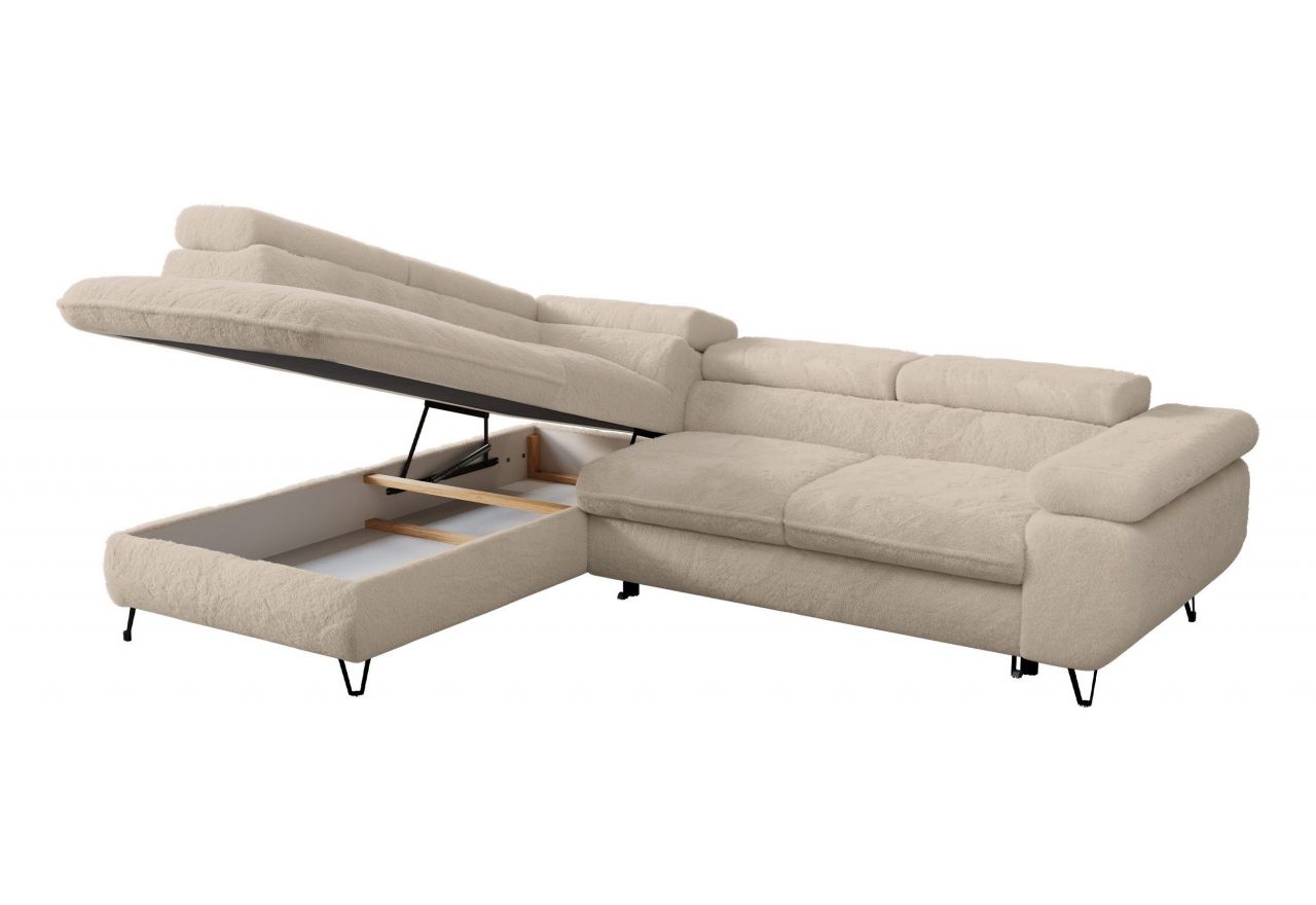 Narożnik - PEDRO L - strona lewa - kremowy, plusz