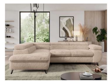 Narożnik - PEDRO L - strona lewa - beżowy, plusz