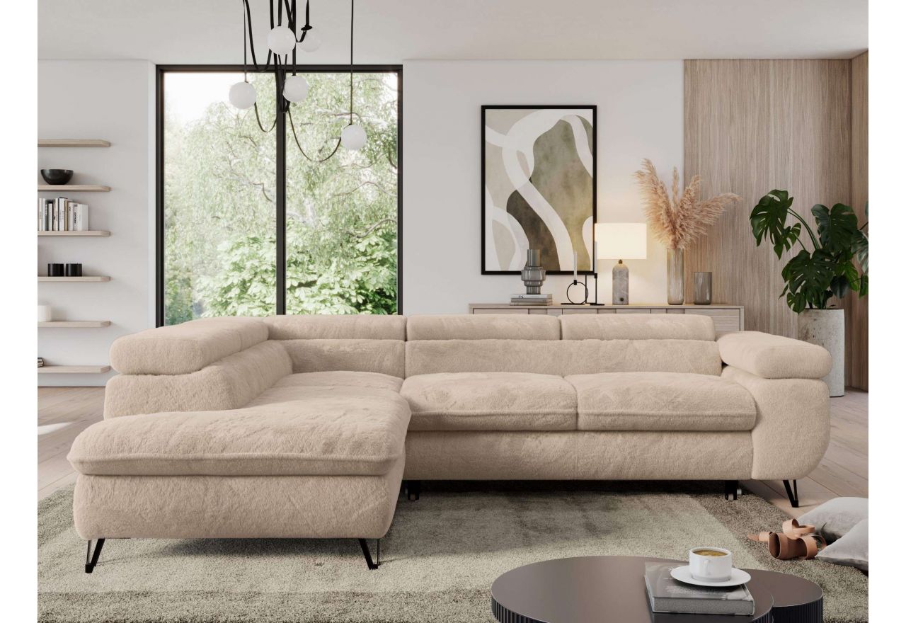 Narożnik - PEDRO L - strona lewa - beżowy, plusz