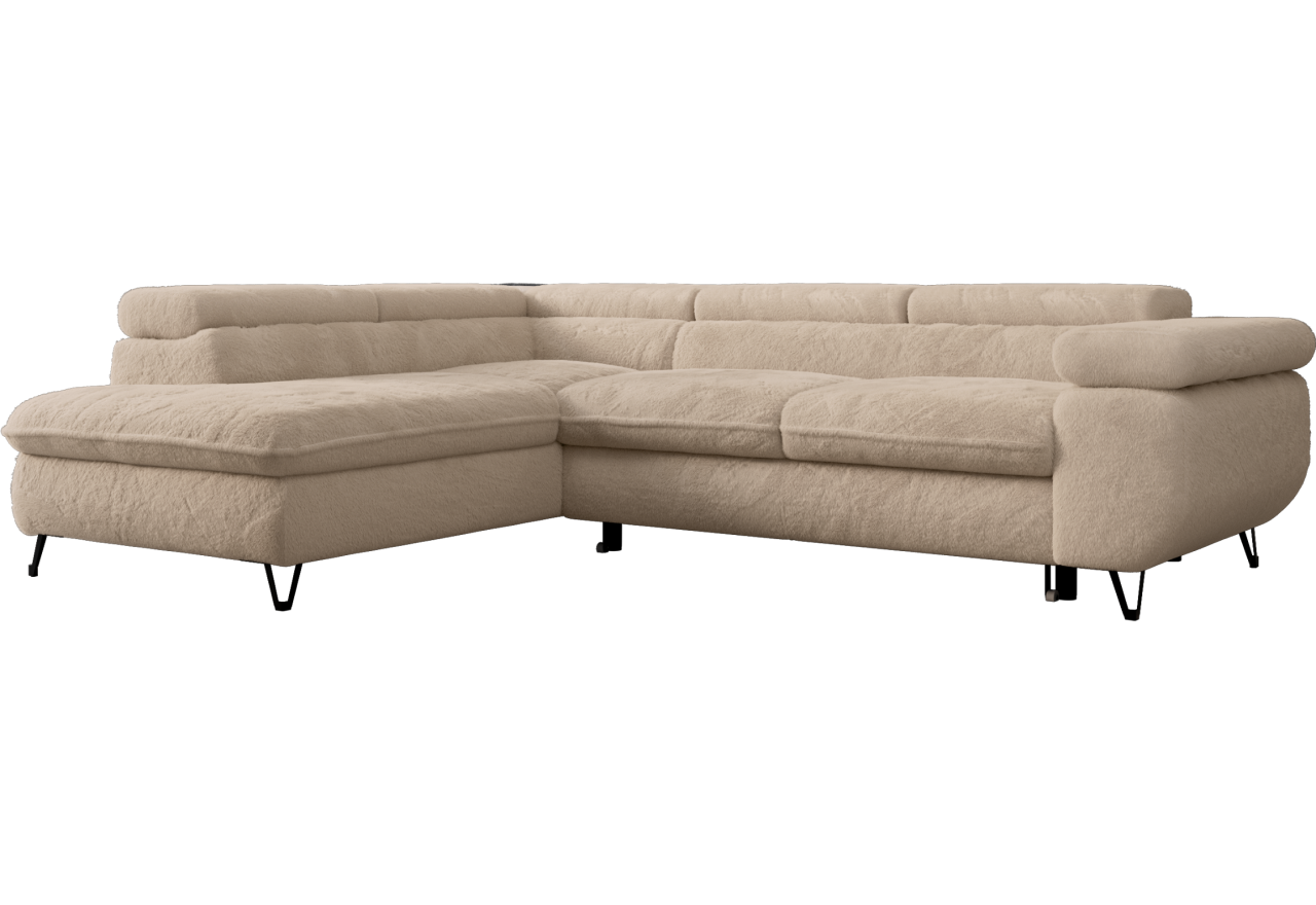 Narożnik - PEDRO L - strona lewa - beżowy, plusz