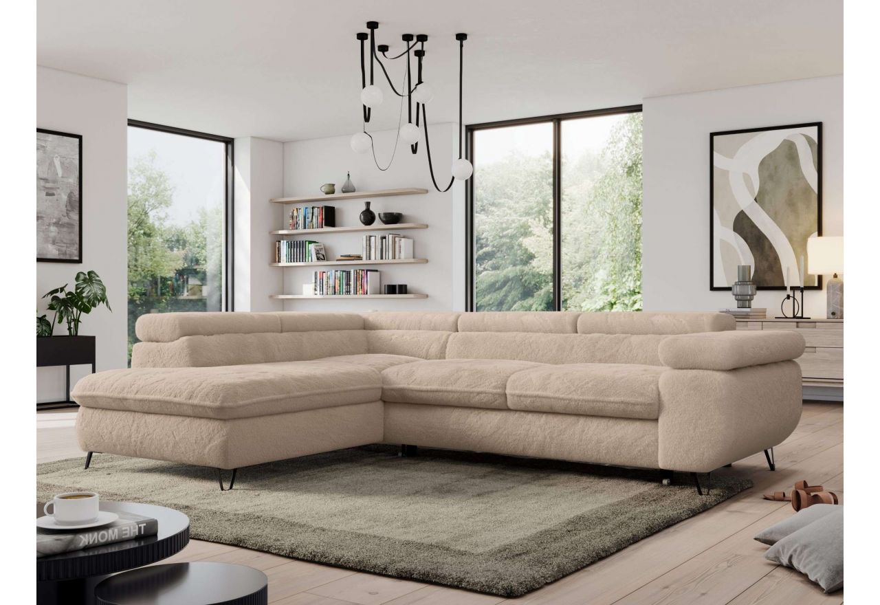 Narożnik - PEDRO L - strona lewa - beżowy, plusz