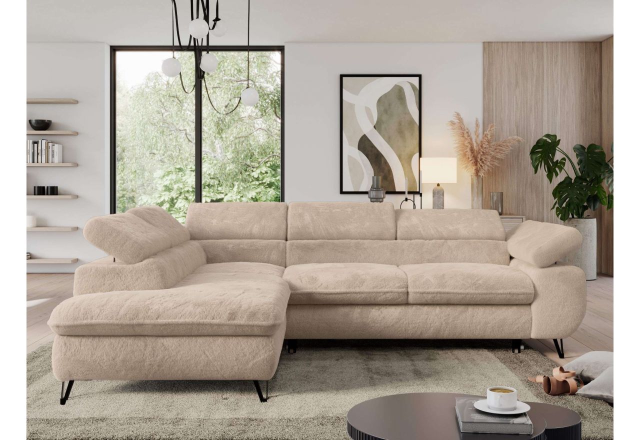 Narożnik - PEDRO L - strona lewa - beżowy, plusz