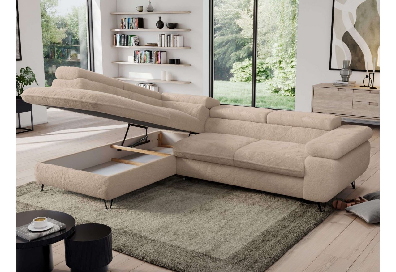 Narożnik - PEDRO L - strona lewa - beżowy, plusz