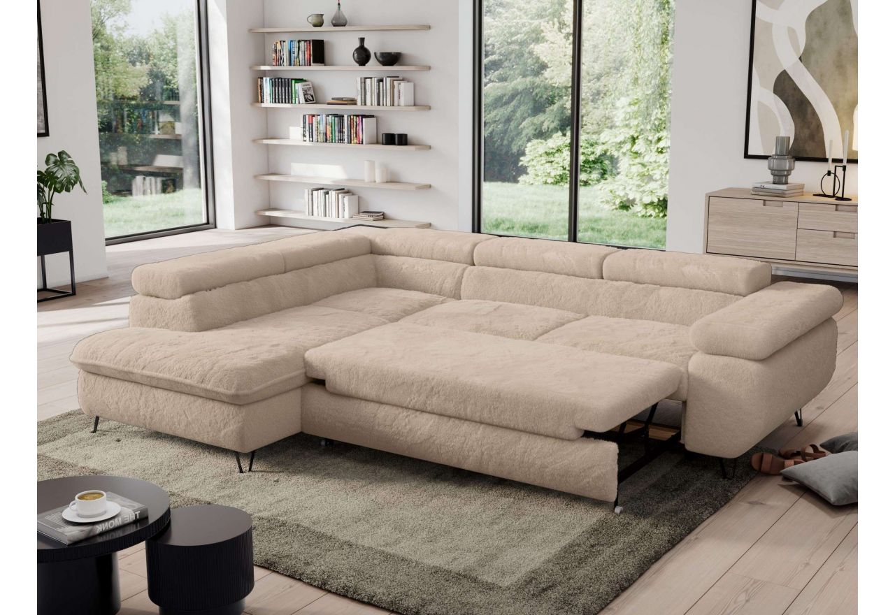 Narożnik - PEDRO L - strona lewa - beżowy, plusz