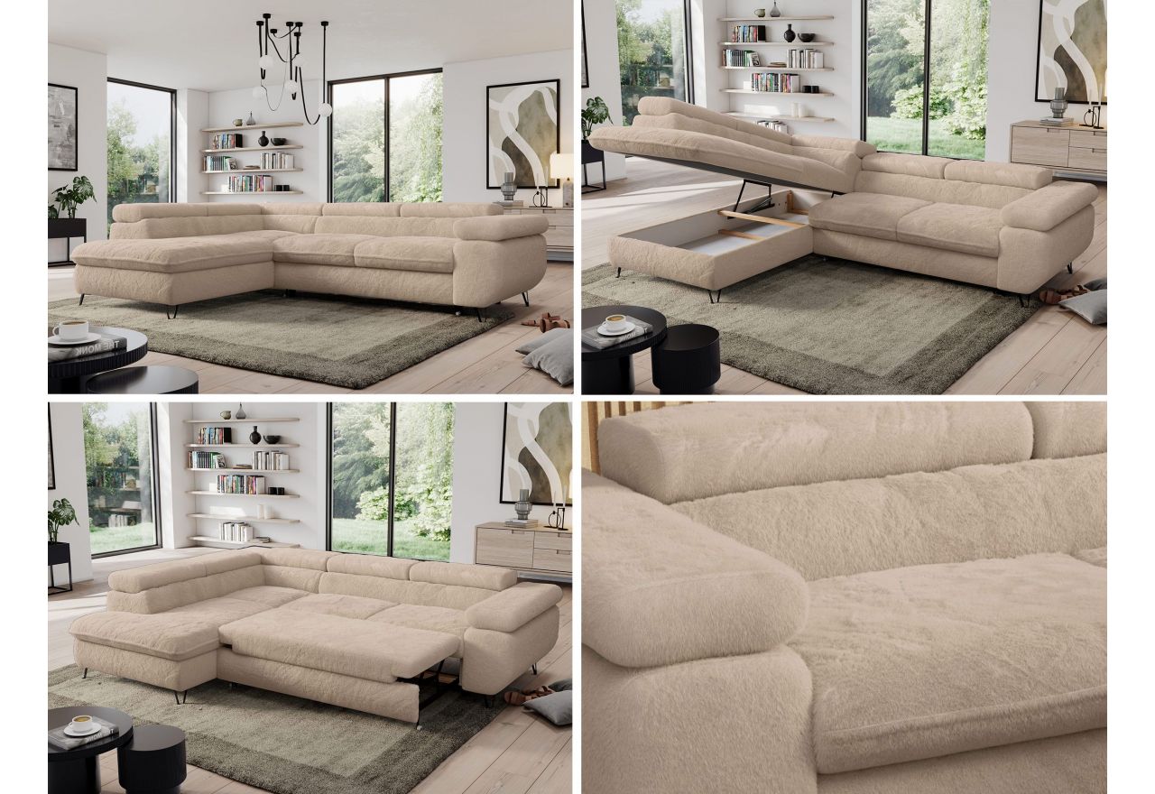 Narożnik - PEDRO L - strona lewa - beżowy, plusz