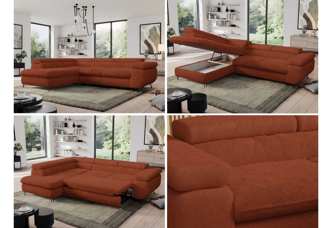 Narożnik - PEDRO L - strona lewa - pomarańczowy, plusz