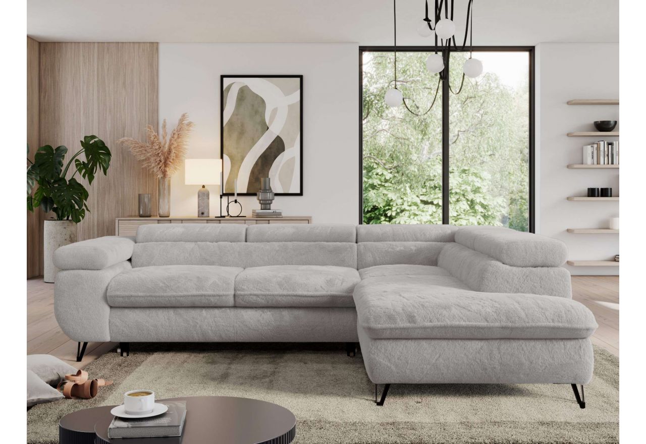 Narożnik - PEDRO L - strona prawa - jasnoszary, plusz