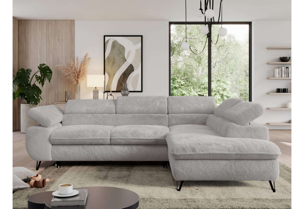 Narożnik - PEDRO L - strona prawa - jasnoszary, plusz