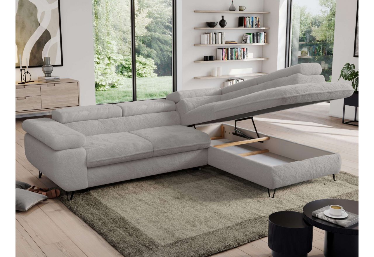 Narożnik - PEDRO L - strona prawa - jasnoszary, plusz