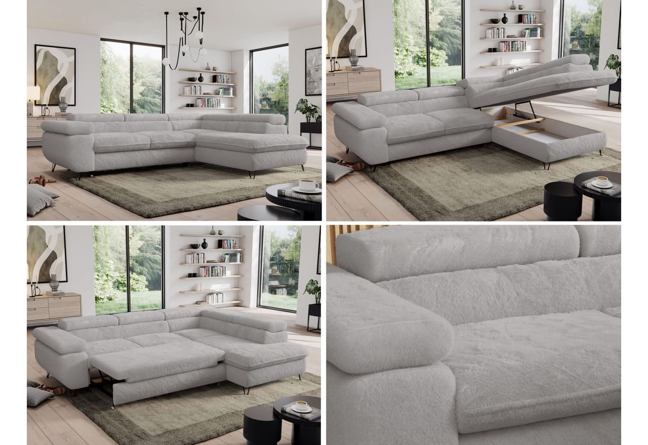 Narożnik - PEDRO L - strona prawa - jasnoszary, plusz