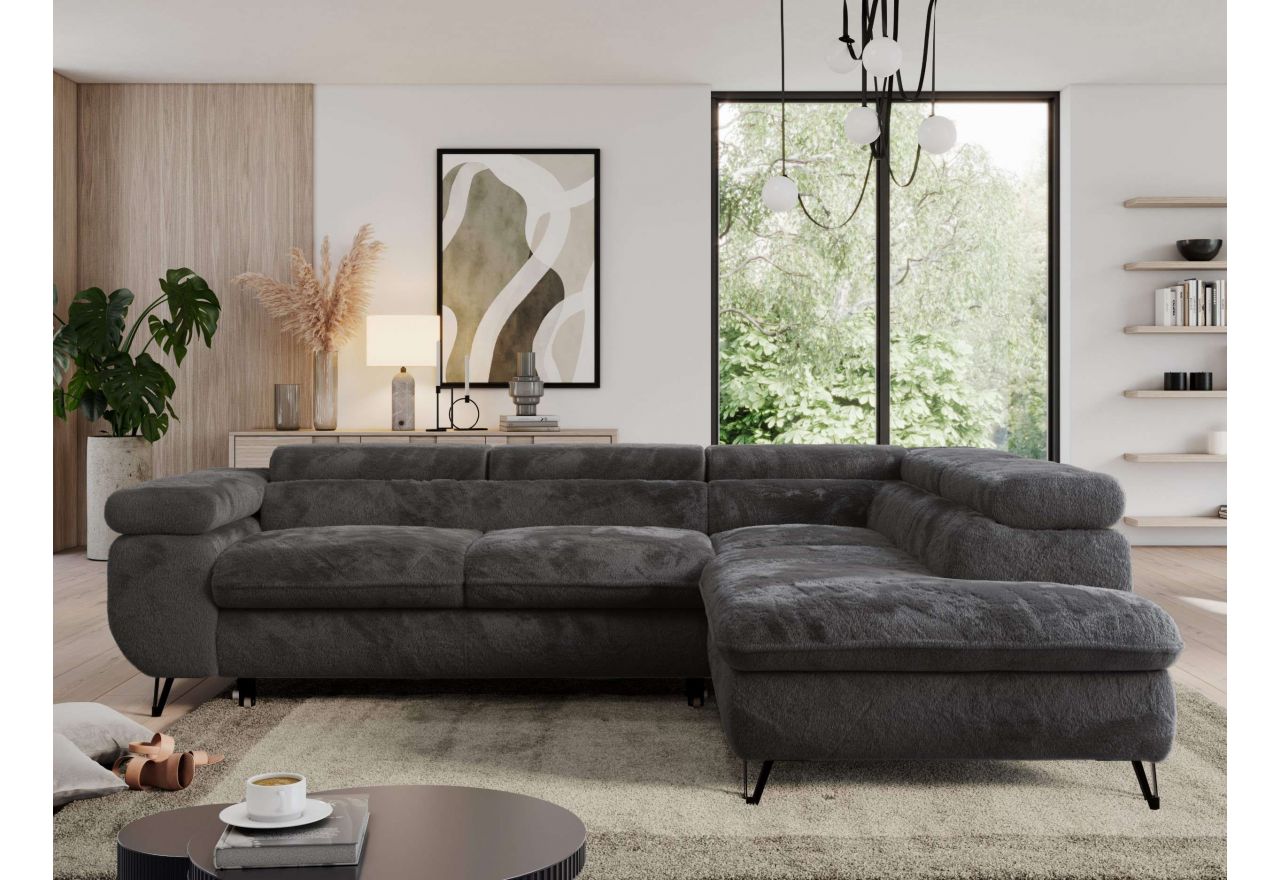 Narożnik - PEDRO L - strona prawa - ciemnoszary, plusz