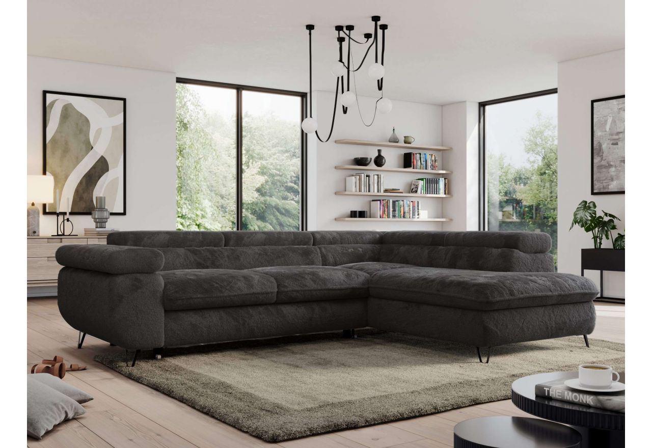 Narożnik - PEDRO L - strona prawa - ciemnoszary, plusz