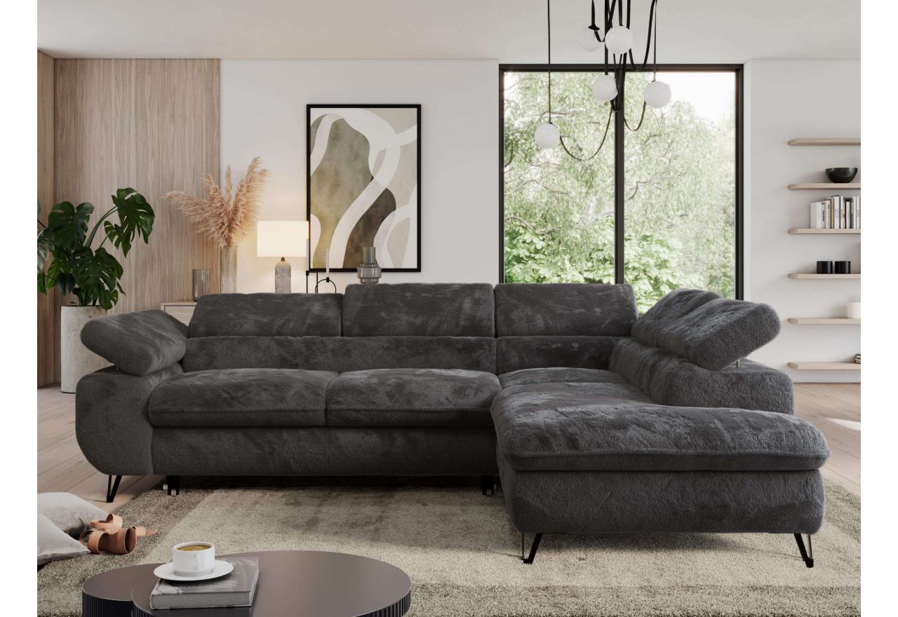 Narożnik - PEDRO L - strona prawa - ciemnoszary, plusz