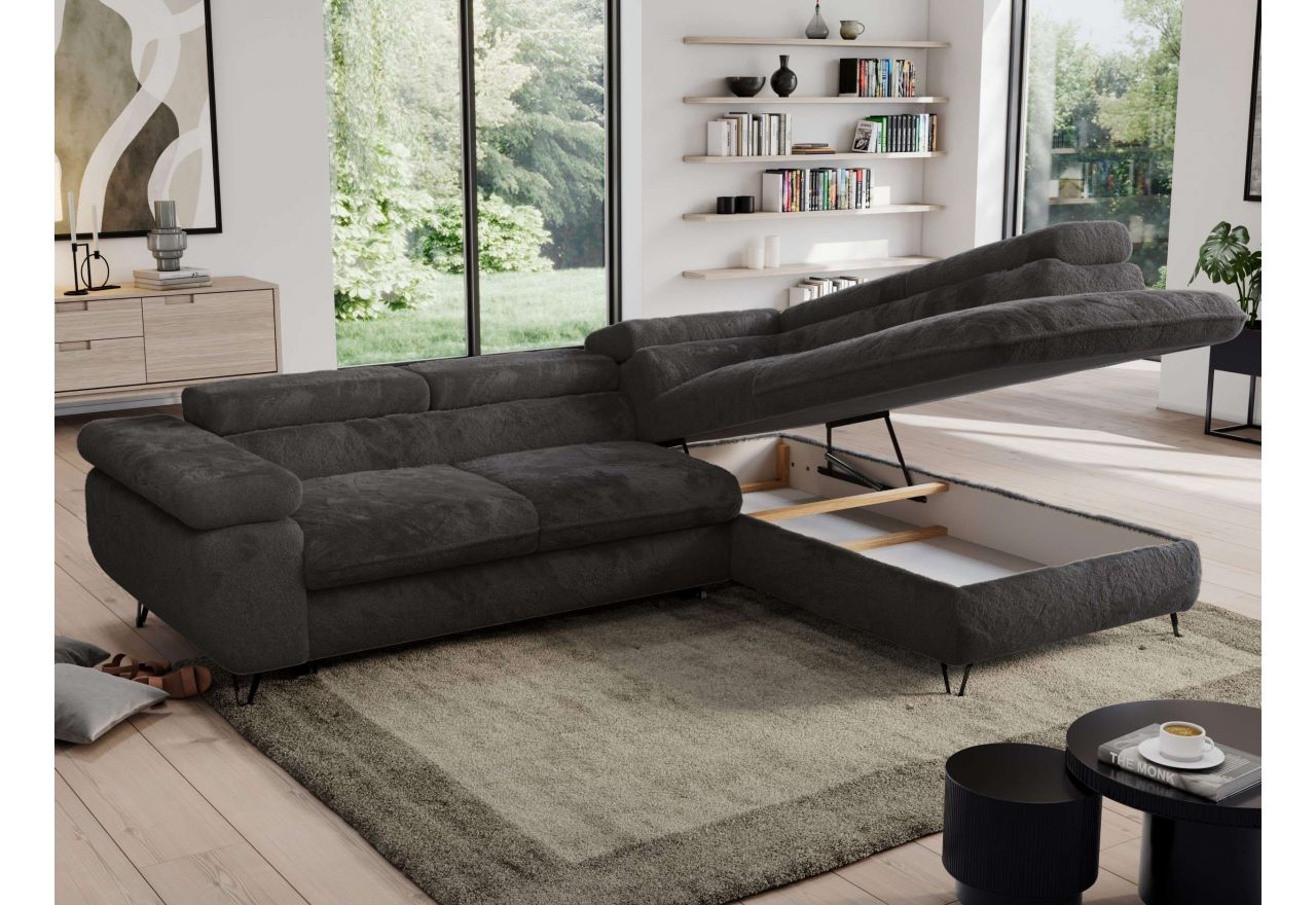 Narożnik - PEDRO L - strona prawa - ciemnoszary, plusz