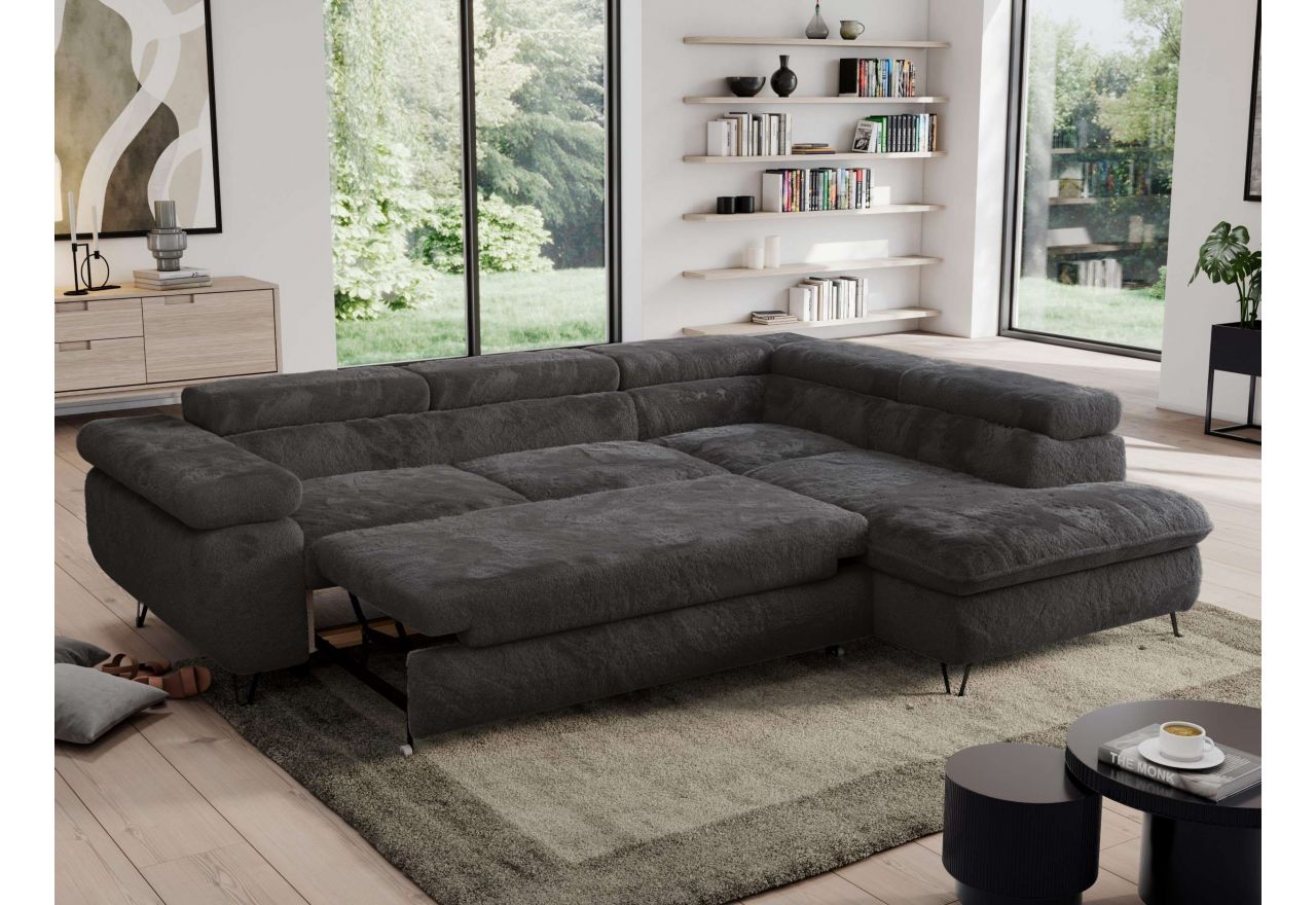 Narożnik - PEDRO L - strona prawa - ciemnoszary, plusz