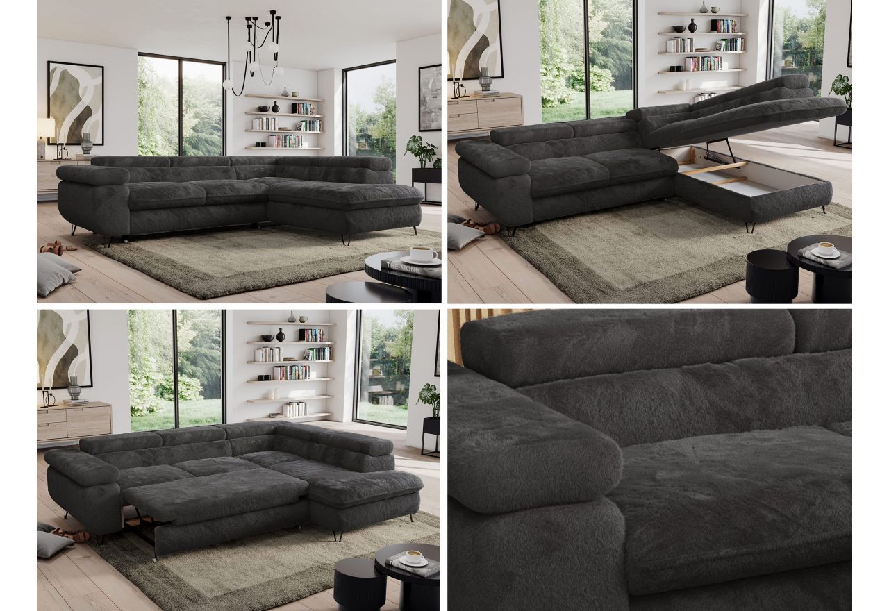 Narożnik - PEDRO L - strona prawa - ciemnoszary, plusz