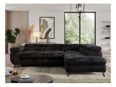 Narożnik - PEDRO L - strona prawa - czarny, plusz