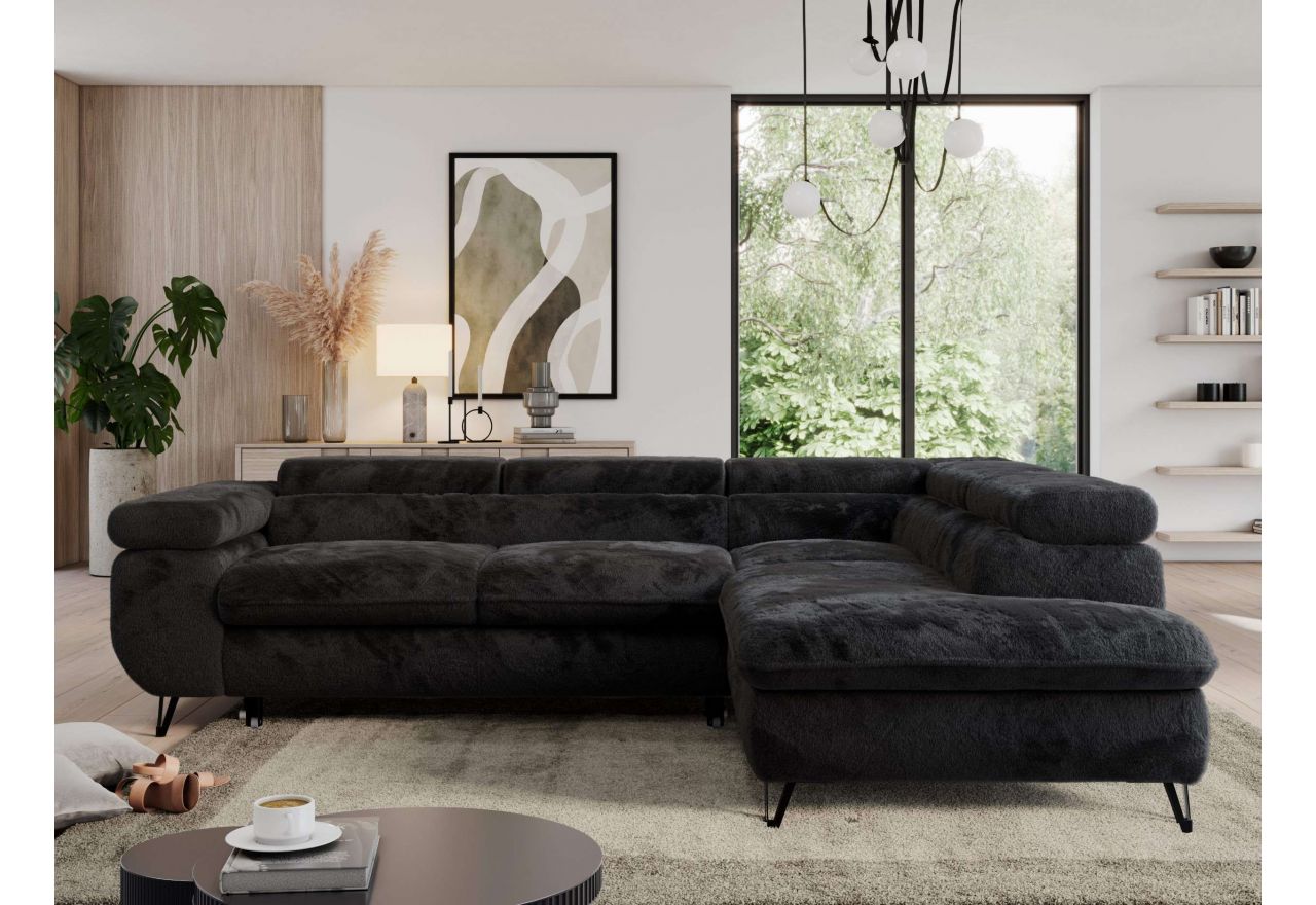 Narożnik - PEDRO L - strona prawa - czarny, plusz