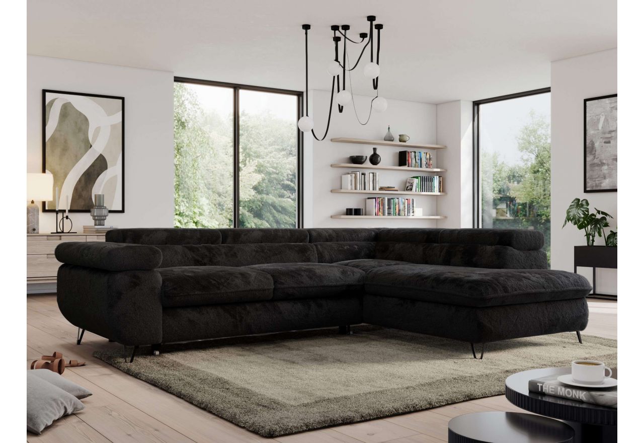 Narożnik - PEDRO L - strona prawa - czarny, plusz