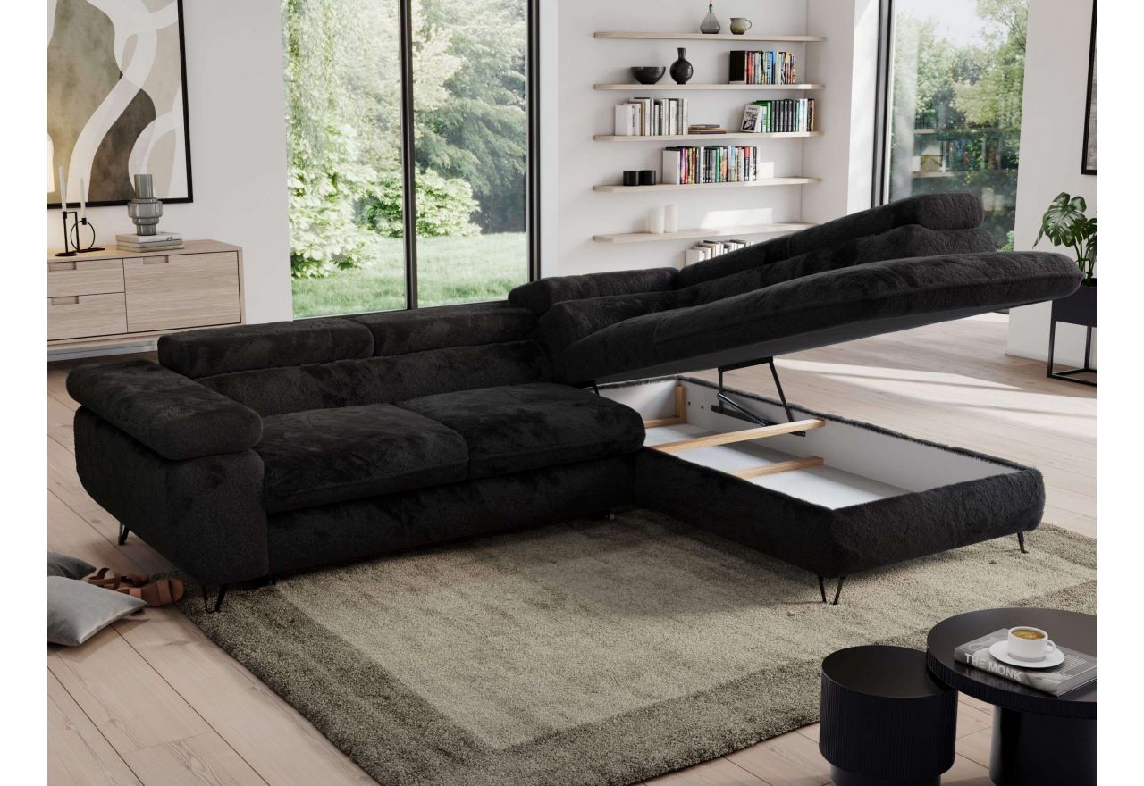 Narożnik - PEDRO L - strona prawa - czarny, plusz