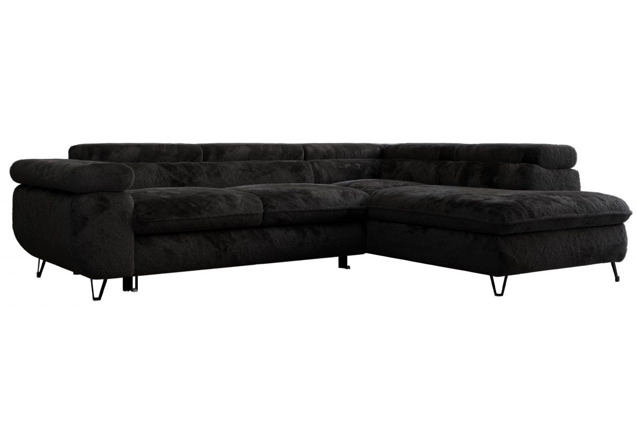 Narożnik - PEDRO L - strona prawa - czarny, plusz