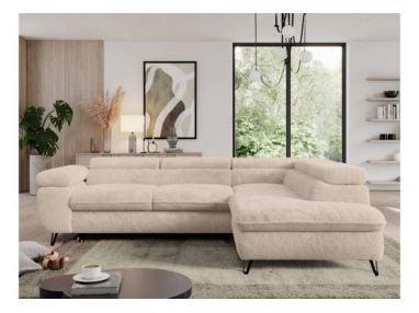 Narożnik - PEDRO L - strona prawa - kremowy, plusz