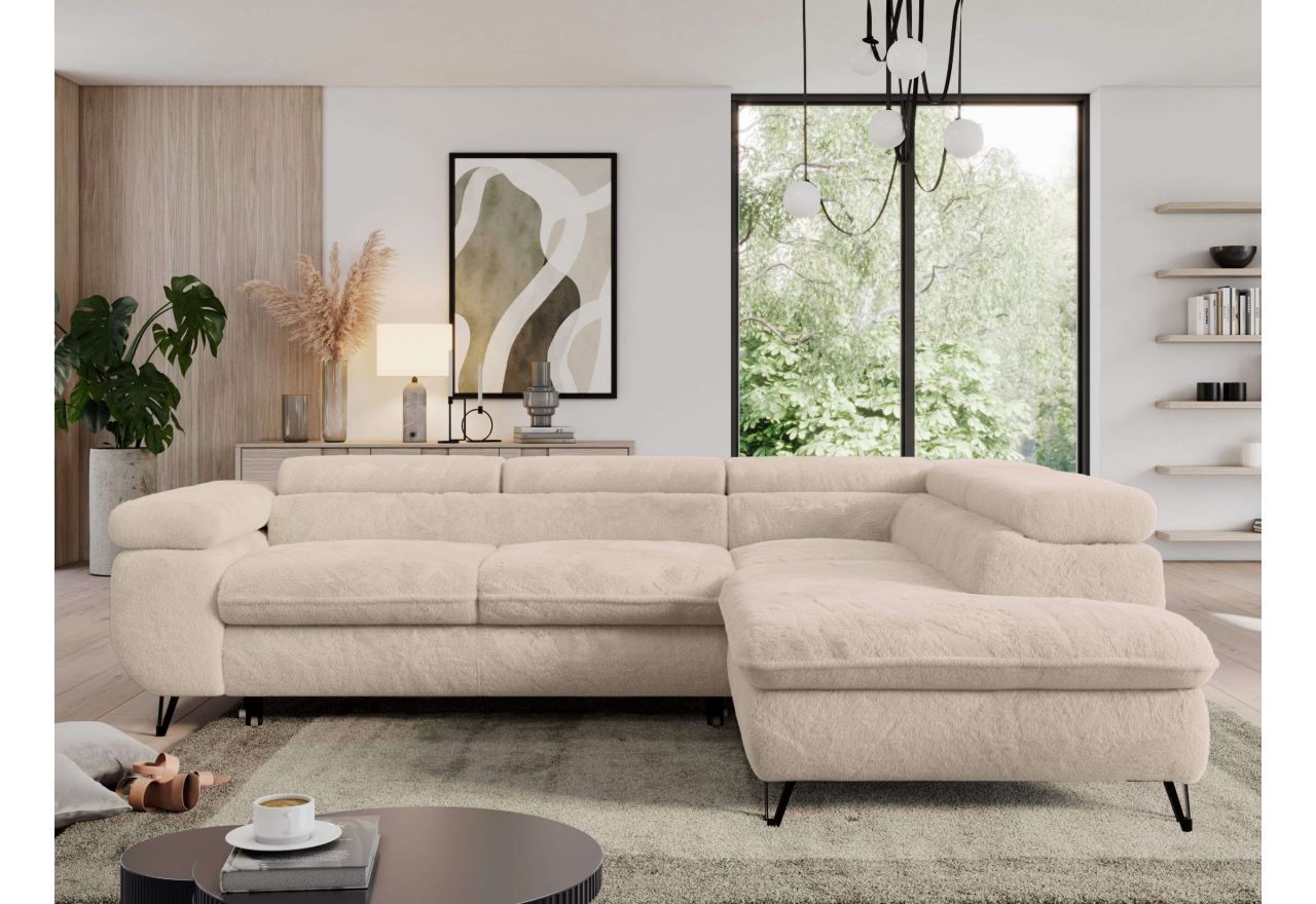 Narożnik - PEDRO L - strona prawa - kremowy, plusz