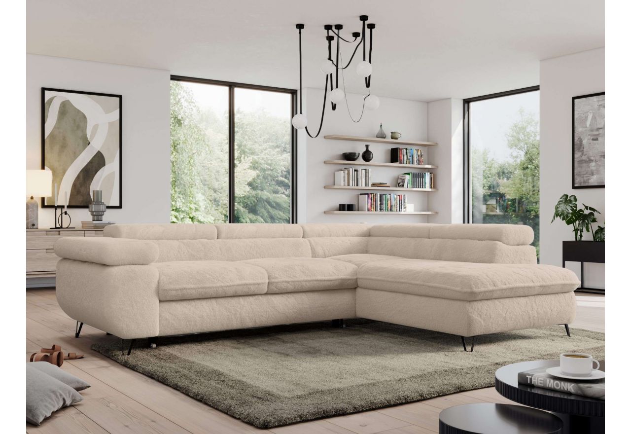 Narożnik - PEDRO L - strona prawa - kremowy, plusz