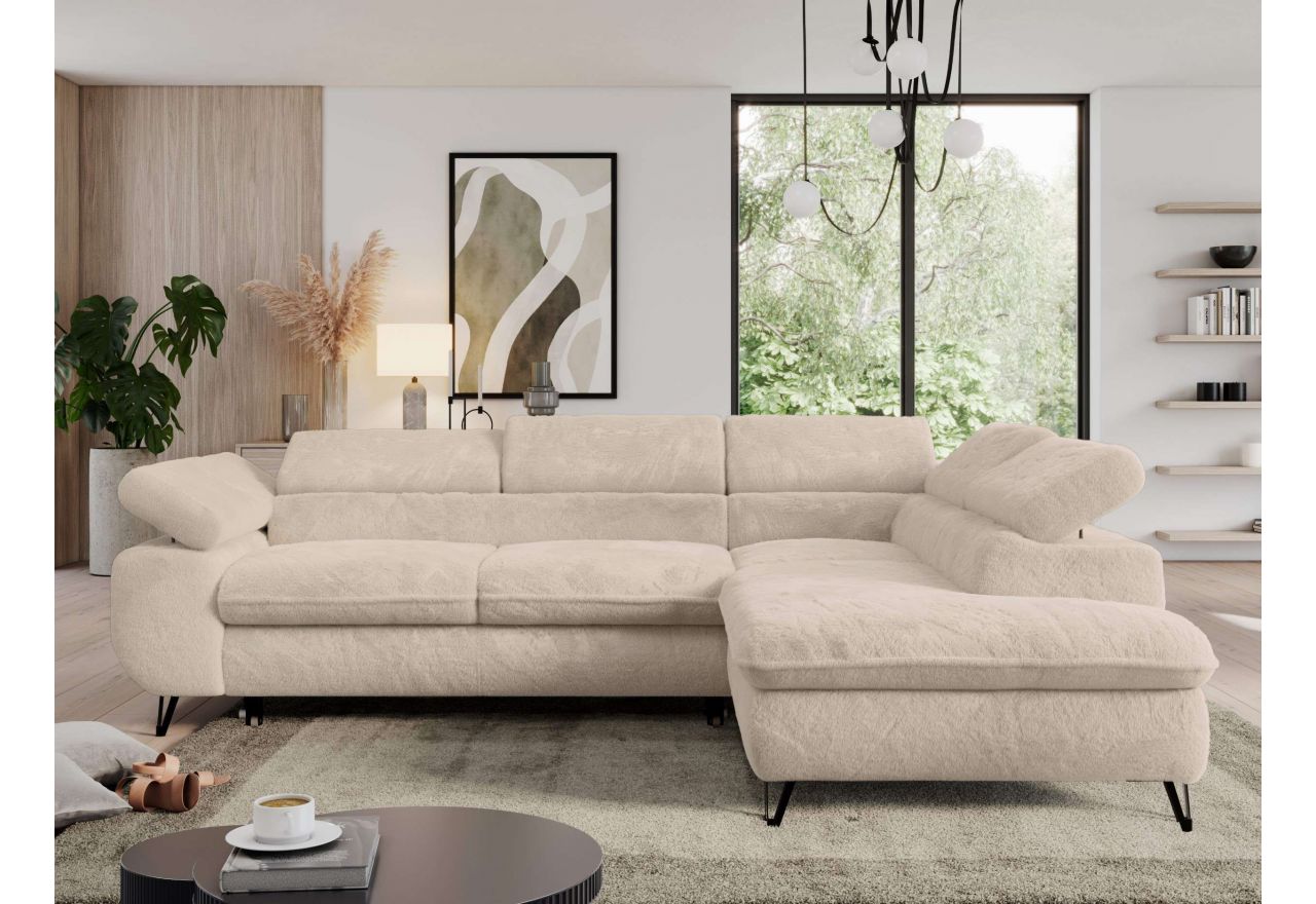 Narożnik - PEDRO L - strona prawa - kremowy, plusz