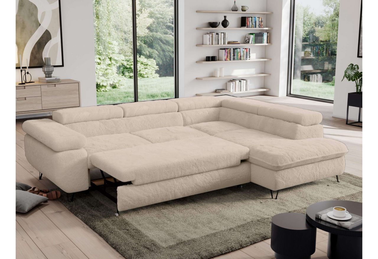 Narożnik - PEDRO L - strona prawa - kremowy, plusz