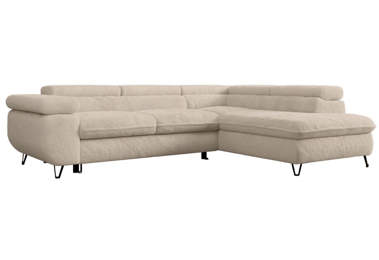 Narożnik - PEDRO L - strona prawa - kremowy, plusz