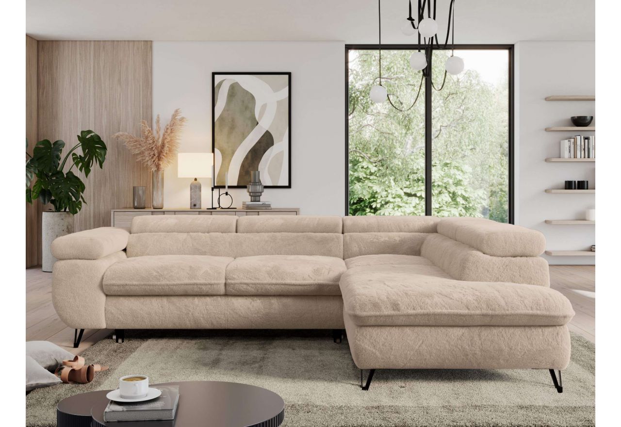 Narożnik - PEDRO L - strona prawa - beżowy, plusz