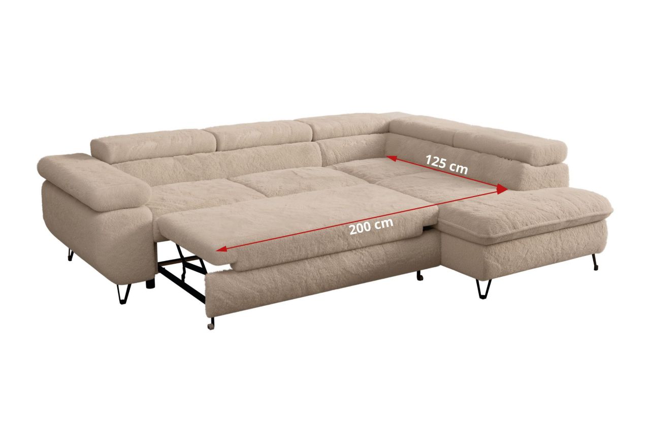 Narożnik - PEDRO L - strona prawa - beżowy, plusz