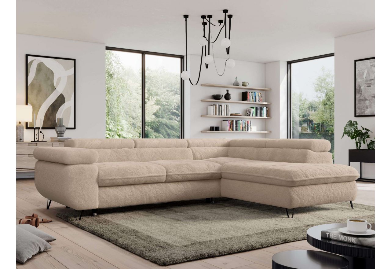 Narożnik - PEDRO L - strona prawa - beżowy, plusz